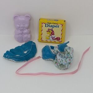 My Little Pony G1 Baby Pony Wear Sunsuit Blue Diaper Box Bear Brush
